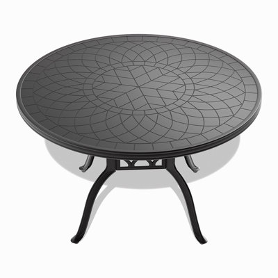 47.24-Inch Cast Aluminum Patio Dining Table With Frame And Carved Texture On The Tabletop