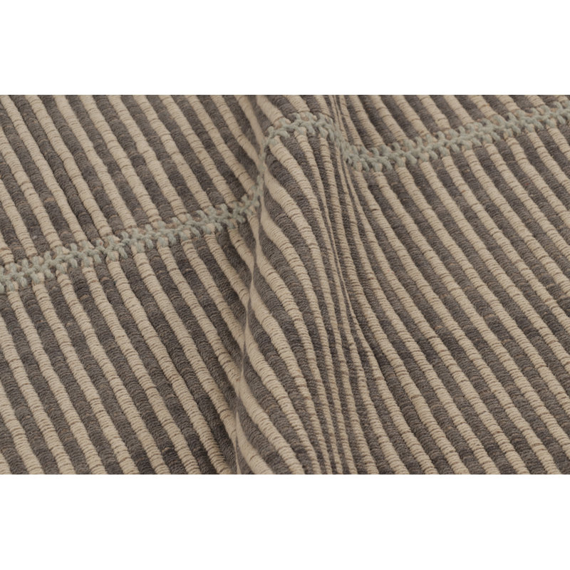 Rug & Kilim’S Textural Accent Kilim, Square Rug In Greige And Light-Blue Stripes