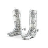 Western Frontier Pewter Cowboy Boot Salt Set Pepper Shaker Set