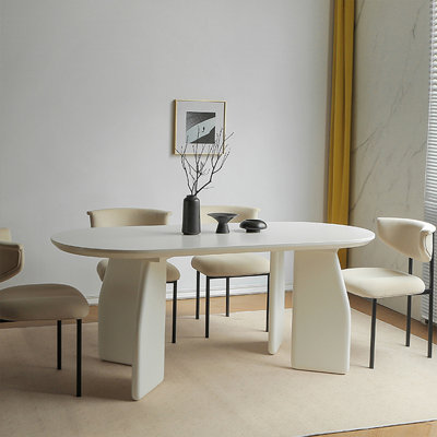 Table de salle à manger blanche en bois massif ovale