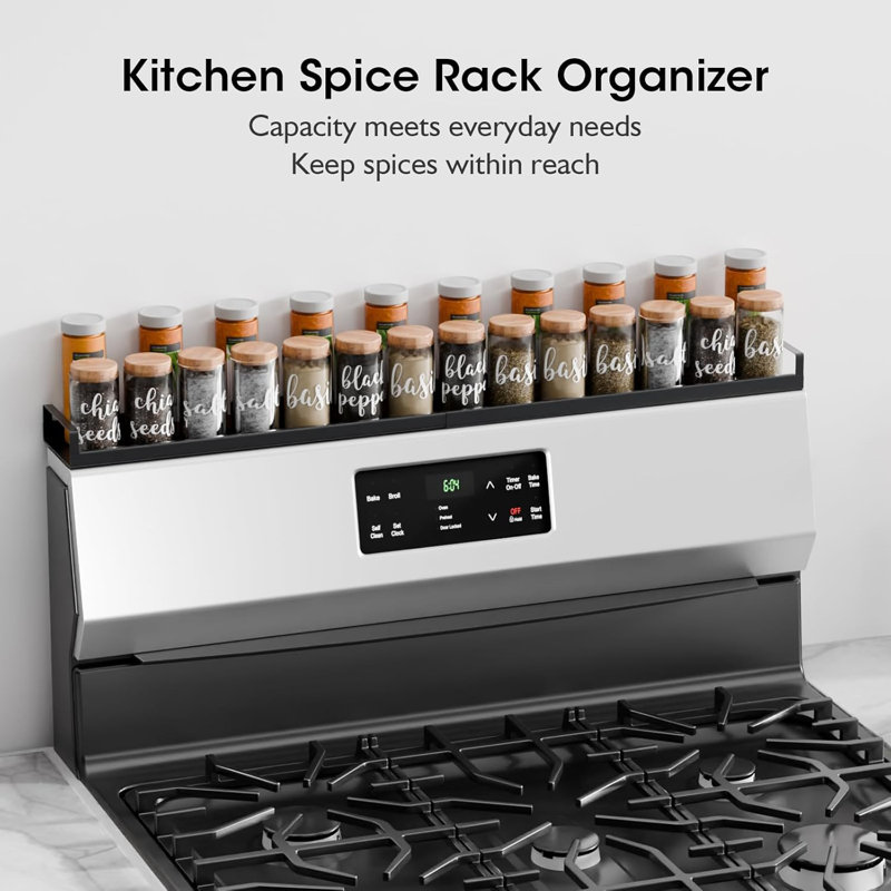 4X Strong Magnetic, 30" Adjustable Oven Shelf Spice Rack Over The Stove, Seasoning Organizer Kitchen Shelves, Matte Black