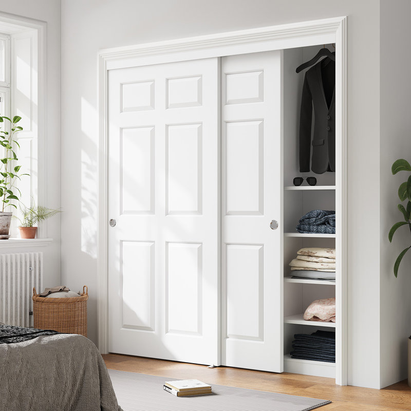 72" x 80" Height 6 Panel Classic Style Interior Sliding Closet Door Solid Core Hardware Kit Handles Including, 72" x 80"