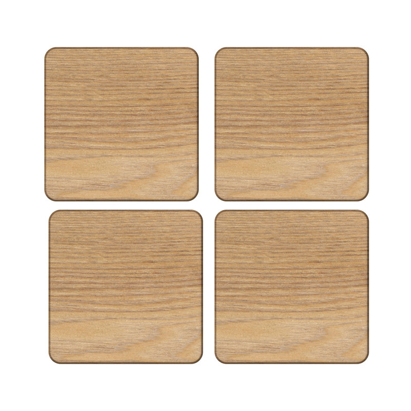 Naturals Wood Square 4 Piece Coaster Set