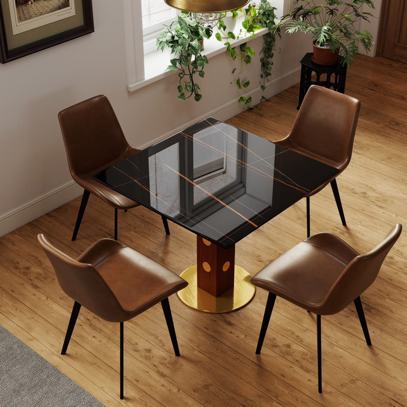4 - Person Square Sintered Stone Top Pedestal Dining Set