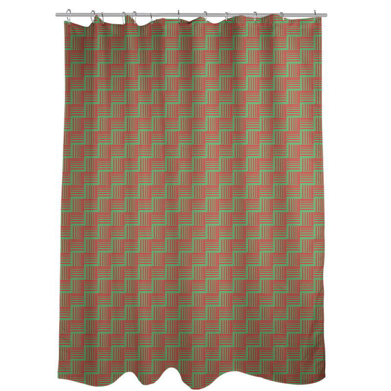 Chevron Shower Curtain, Red/Green, No