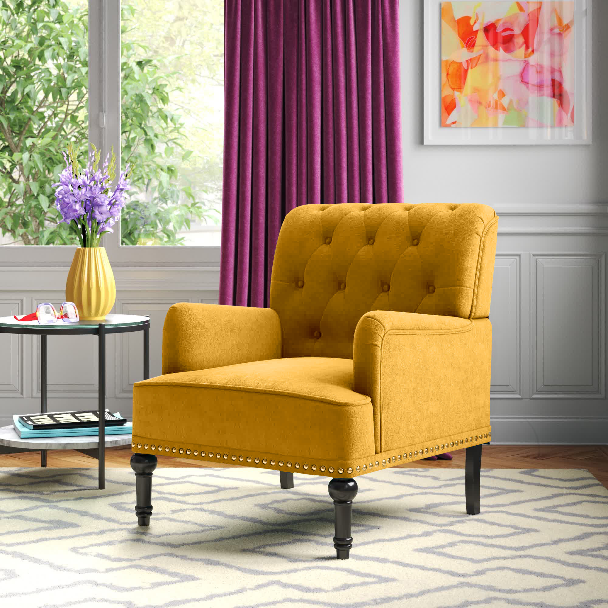 Didonato velvet best sale tufted upholstered armchair