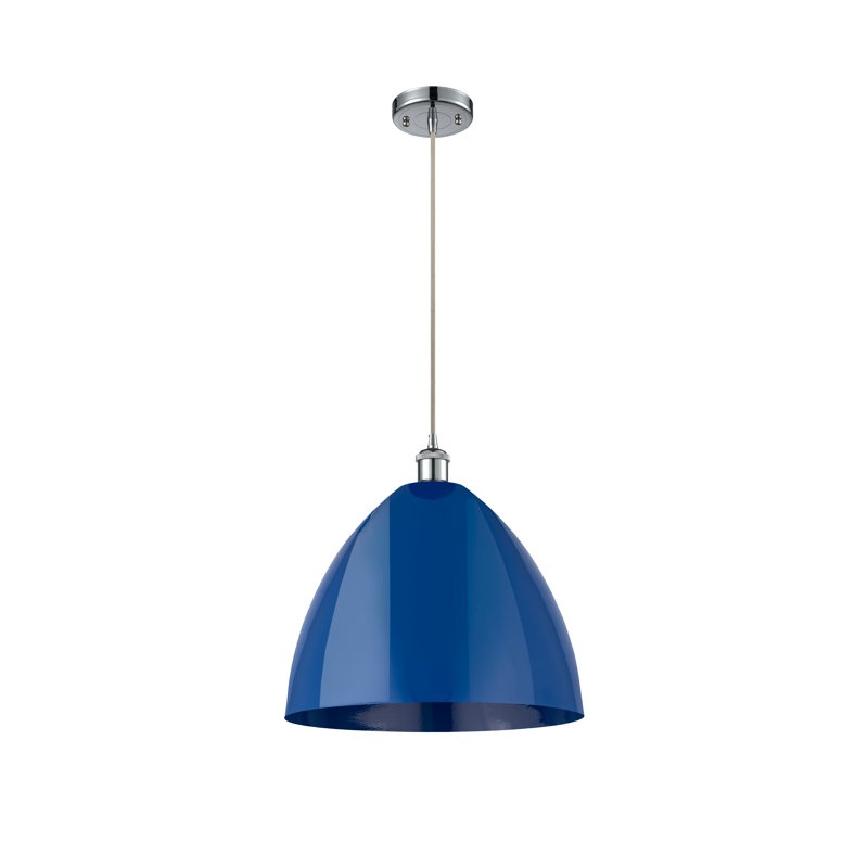 Luminaire suspendu conique 1 lumière, Bleu, Brun