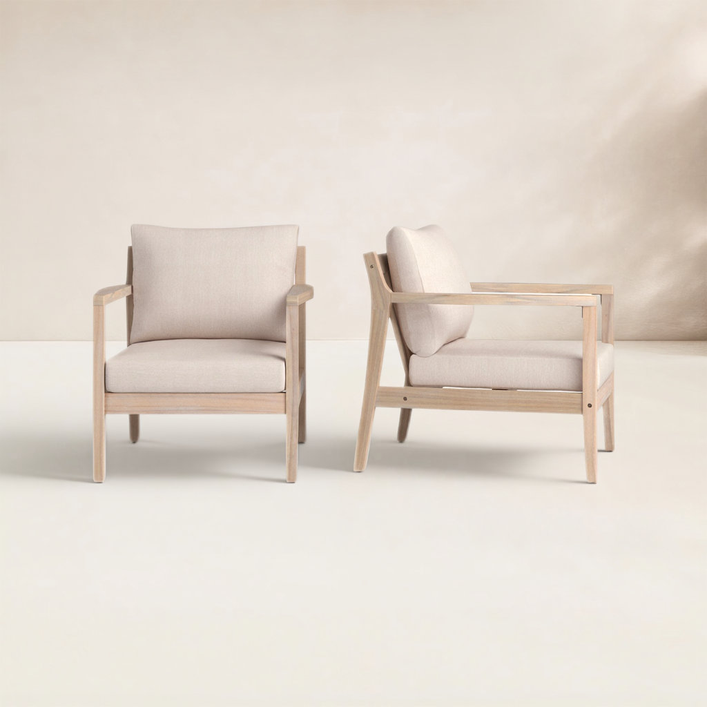 Amina Acacia Outdoor Lounge Chair, Beige Performance