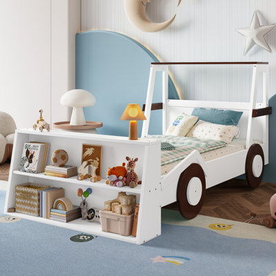 Lit voiture simple avec tablettes de rangement