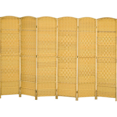 6 Panel Privacy Divider - Natural Wood Hand-Woven For Bedroom And Office Foldable Room