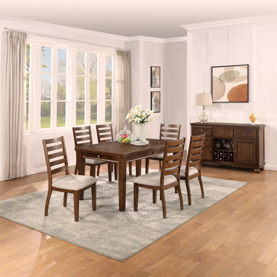 Contemporary Style 5pc Dining Set Table w 4 Drawers 4x Side Chairs Ladder Back Walnut Finish Kitchen Dining Room