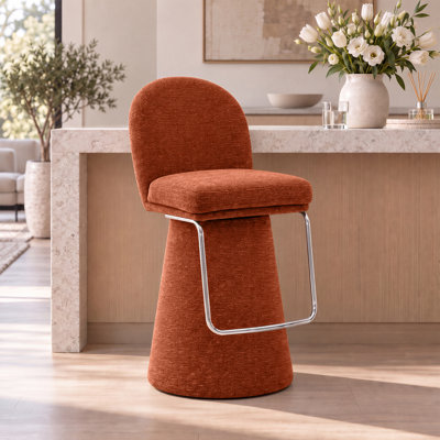 Tabouret de bar Everly Modern orange pivotant à 360° avec revêtement rembourré, pied central et repose-pieds chromé