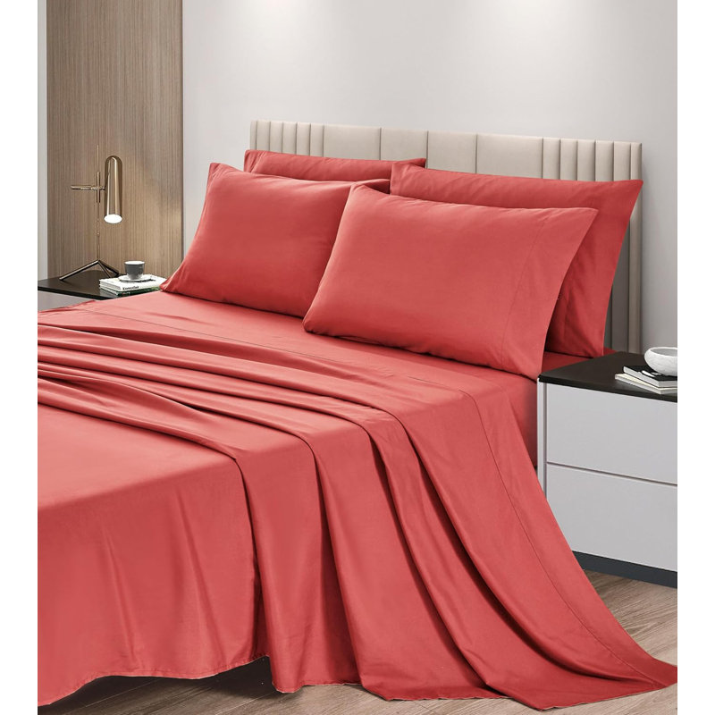 6-Piece Brushed Microfiber Bed Sheet Set, King Sheet Set with 5 Additional Pieces, Burgundy
