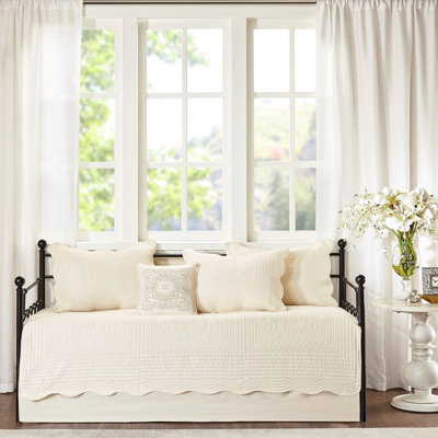 Housse pour lit de jour 6 pièces réversible avec rebord festonné et rembourrage pour matelas simple et bordure décorative champêtre chic