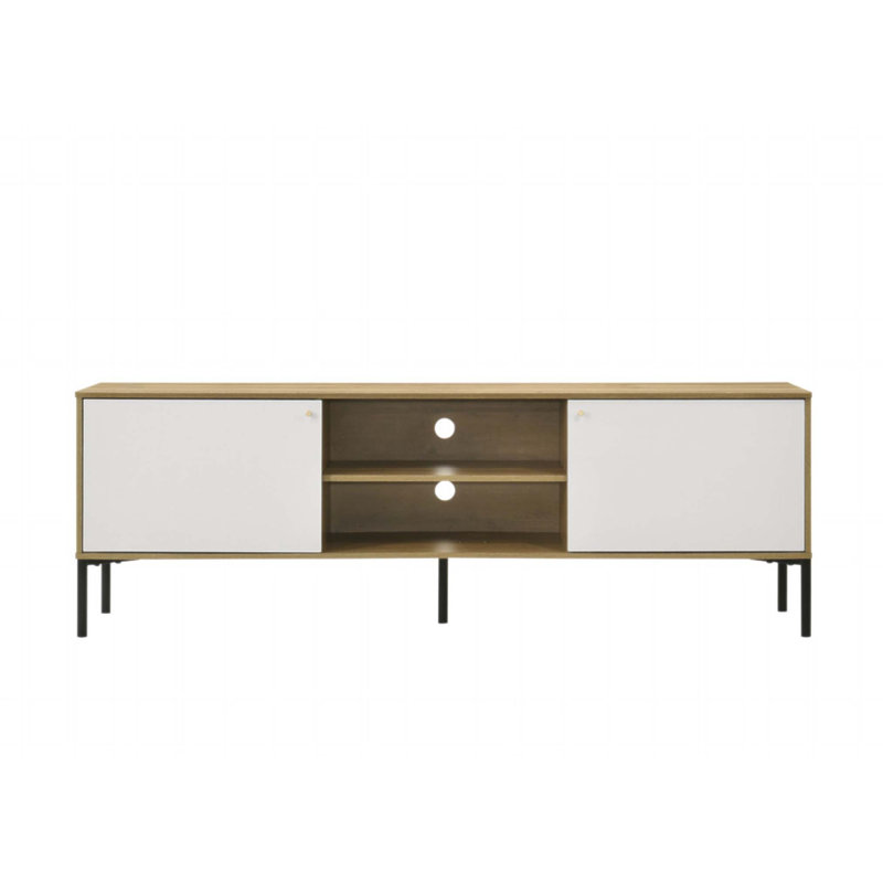 Bacco 70 Inch Wide White And Oak 2-Door TV Stand With Adjustable Shelf And Cable Management