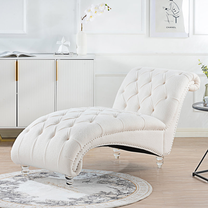 Chaise longue sans accoudoirs touffetée, Blanc