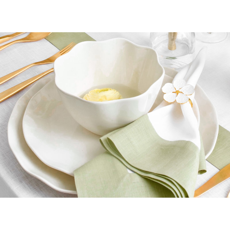 Contempo - 100% Pure Linen Dinner Napkins, Sage Green/White