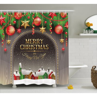 Christmas Vintage Wood Design Shower Curtain + Hooks -  Ambesonne, sc_20039_long