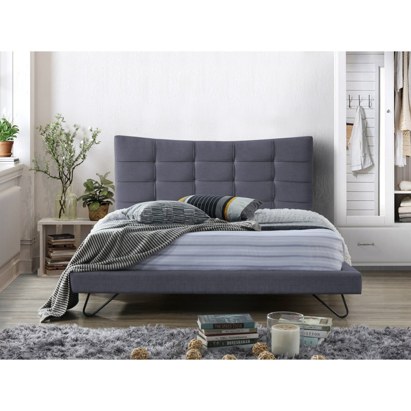 Jahnke Upholstered Bed, Grey, European Kingsize (160 x 200 cm)