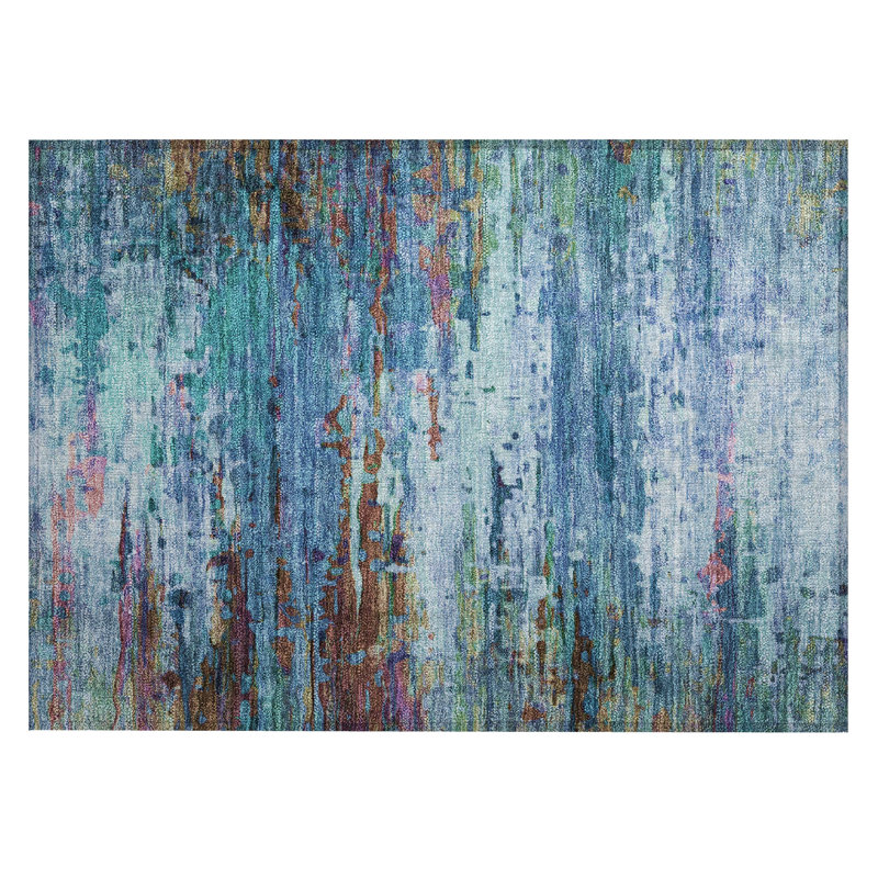 Machine Washable Indoor/Outdoor Xhevrie Blue Rug, Rectangle 1'8" x 2'6"