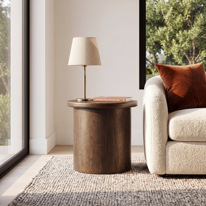 Caesar Round Laminate End Table, Dark Brown