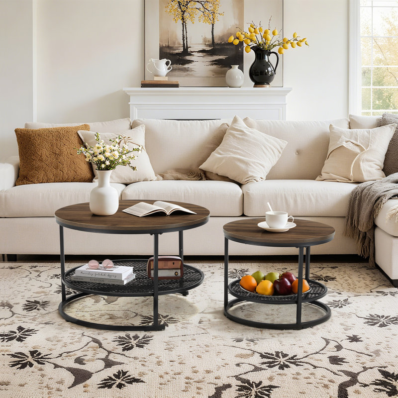 Coffee Table with Storage, Dark Brown Wood, Black