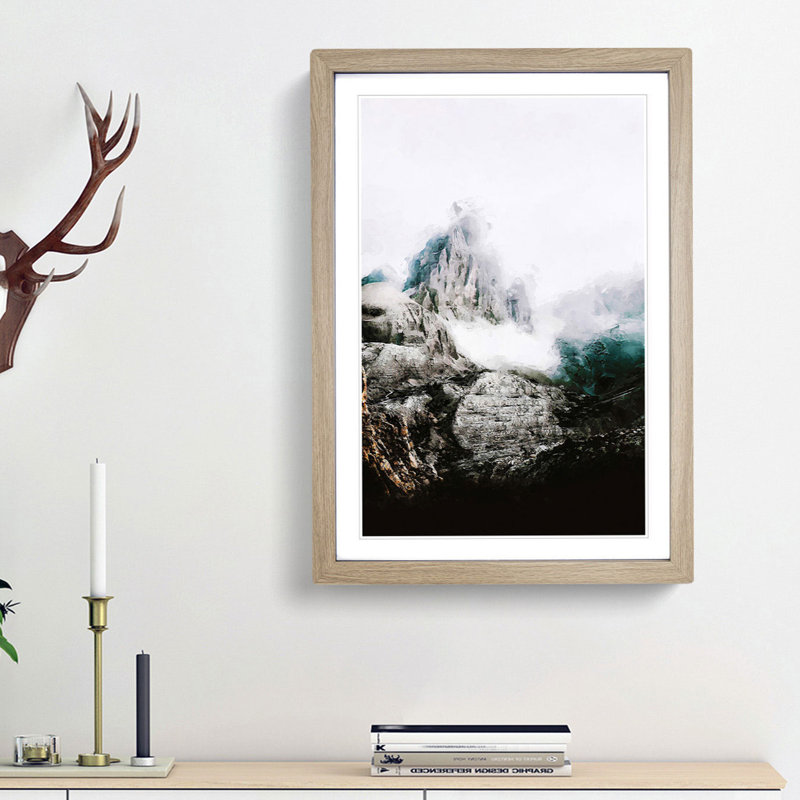 Peak of a Mountain Abstract Art - Picture Frame Graphic Art Print, Oak Framed, 87cm H x 62cm W x 2cm D