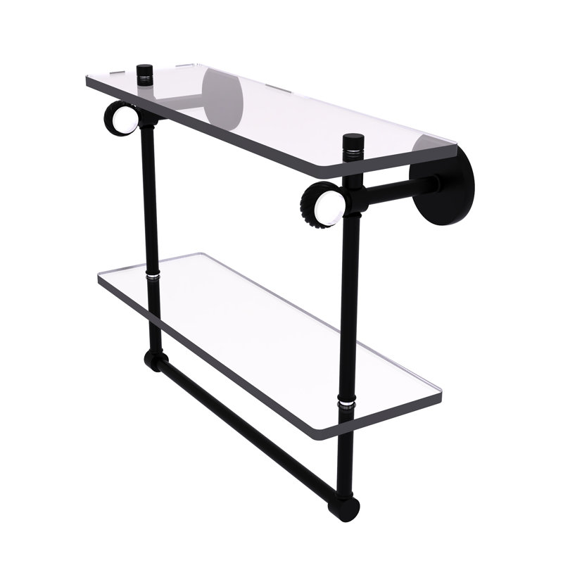 Tablette à 2 niveaux en verre Margolis, H 12,8 po x l 16 po x p 5,6 po, Noir mat