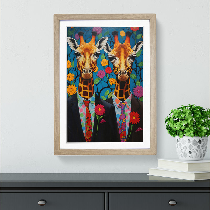 Giraffe Contemporary No.2 - Framed Print, 64cm H x 46cm W x 2cm D, Oak