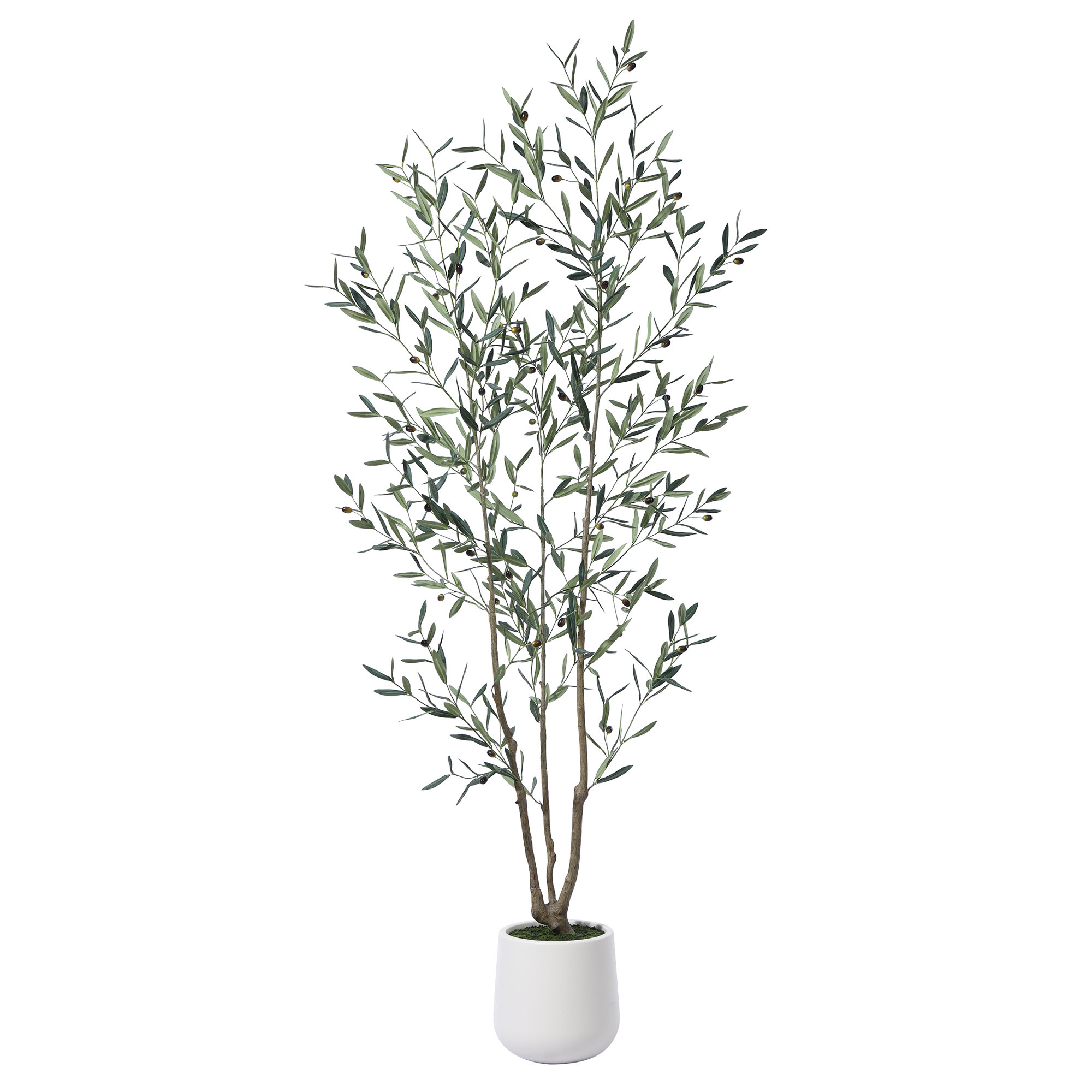 AdcockFaux Olive Tree with Round White Planter, Pre Potted Fake Greenry Olive Plant for Home Decor, 84" H x 28" W x 28" D