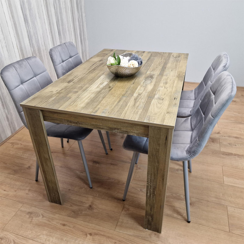 Dining Set of 4 Dining Table and 4 Velvet Chairs Dining Room Furniture, Grey, 75cm H x 117cm W x 77cm D