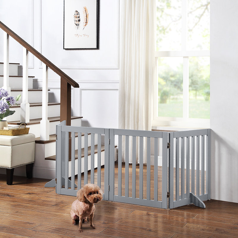 Huxley Wood Free Standing Pet Gate with a Pair of Support Feet, 24" H x 80" W x 0.71" D, Gray