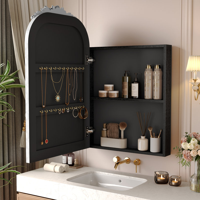 Armoire à pharmacie vintage Arch avec miroir, rangement et étagère réglables, Argent