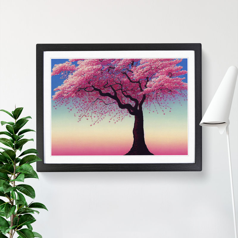 XH1022-9708X Vivid Cherry Blossom Tree - Single Picture Frame Print, Black, 46cm H x 64cm W