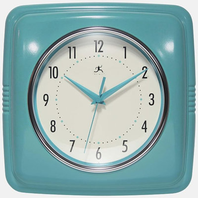 Infinity Instruments Retro Wall Clock - 9 Inch Square Clock - Silent Non-Ticking Mid Century Modern - Kitchen Clock Office Clock Diner Wall Clock - Vi