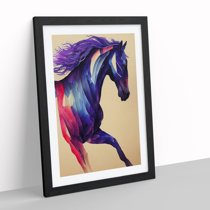 XV1022-1597X Colourful Horse No.3 Abstract - Single Picture Frame Print, Black, 64cm H x 46cm W