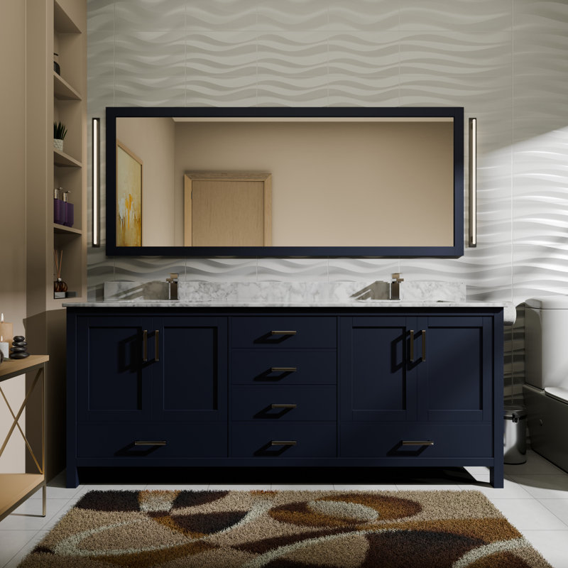 Base de meuble-lavabo double 72 po avec miroir Jacques, Marine