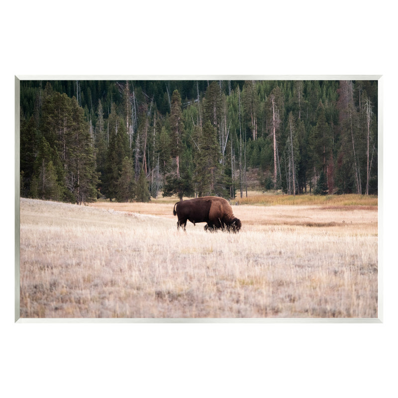 Rustic Brown and Beige MDF Wood Bison Landscape Wall Art
