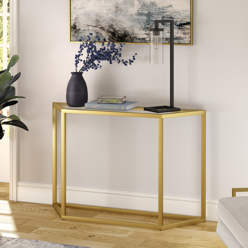 Glass Top Console Table, Brass, 73.66 H x 111.76 W x 30.48 D cm