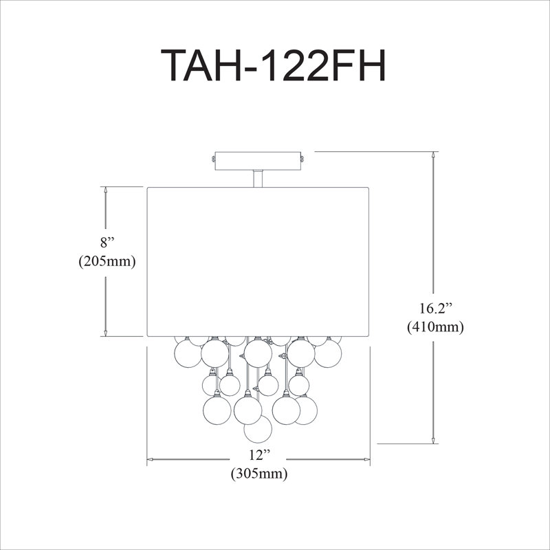 Tahnee 2 - Light 12" Chandelier Style Drum Flush Mount