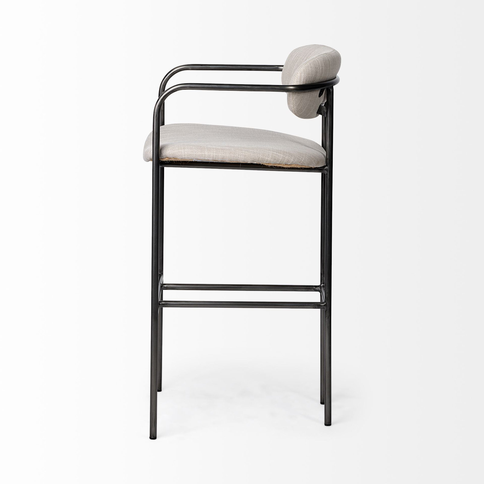Belarus Fabric Seat Stool, Bar Stool (30” Seat Height), Gun Metal Gray, Beige Linen Blend
