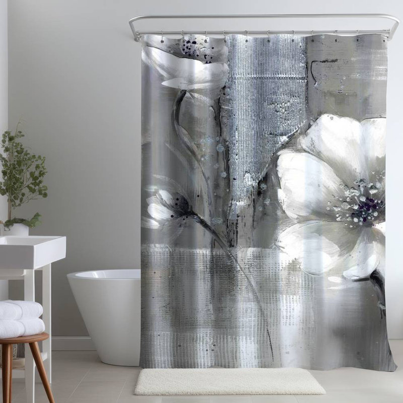 Floral – Polyester Shower Curtain, Dye Sublimation Print, 71" W × 74" L