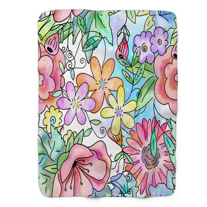 Sketchbook Floral Ensemble - 1 Piece Premium Sherpa Blanket, L 60 po x L 80 po