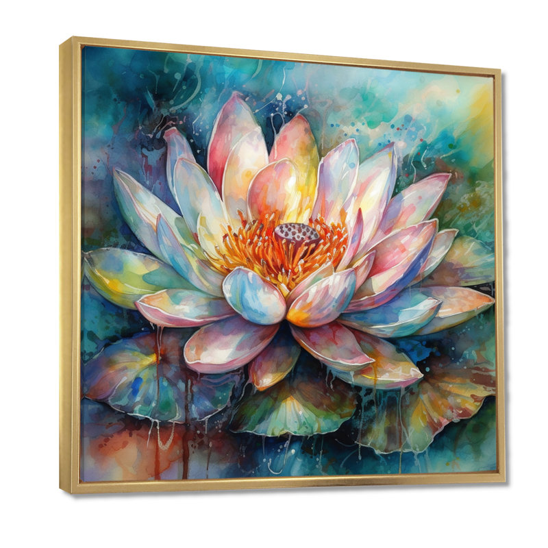 Art floral mural Lotus rose Dreams II, Cadre flottant doré, 44" H x 44" W