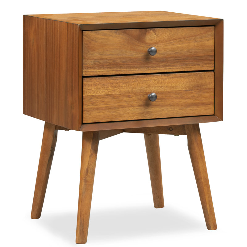 Table de chevet Dorsey avec base en bois massif, Brun clair