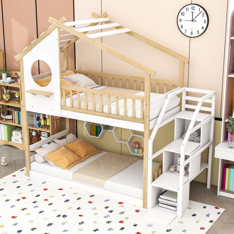 Twin-Over-Twin Bunk Bed With Roof And Staircase