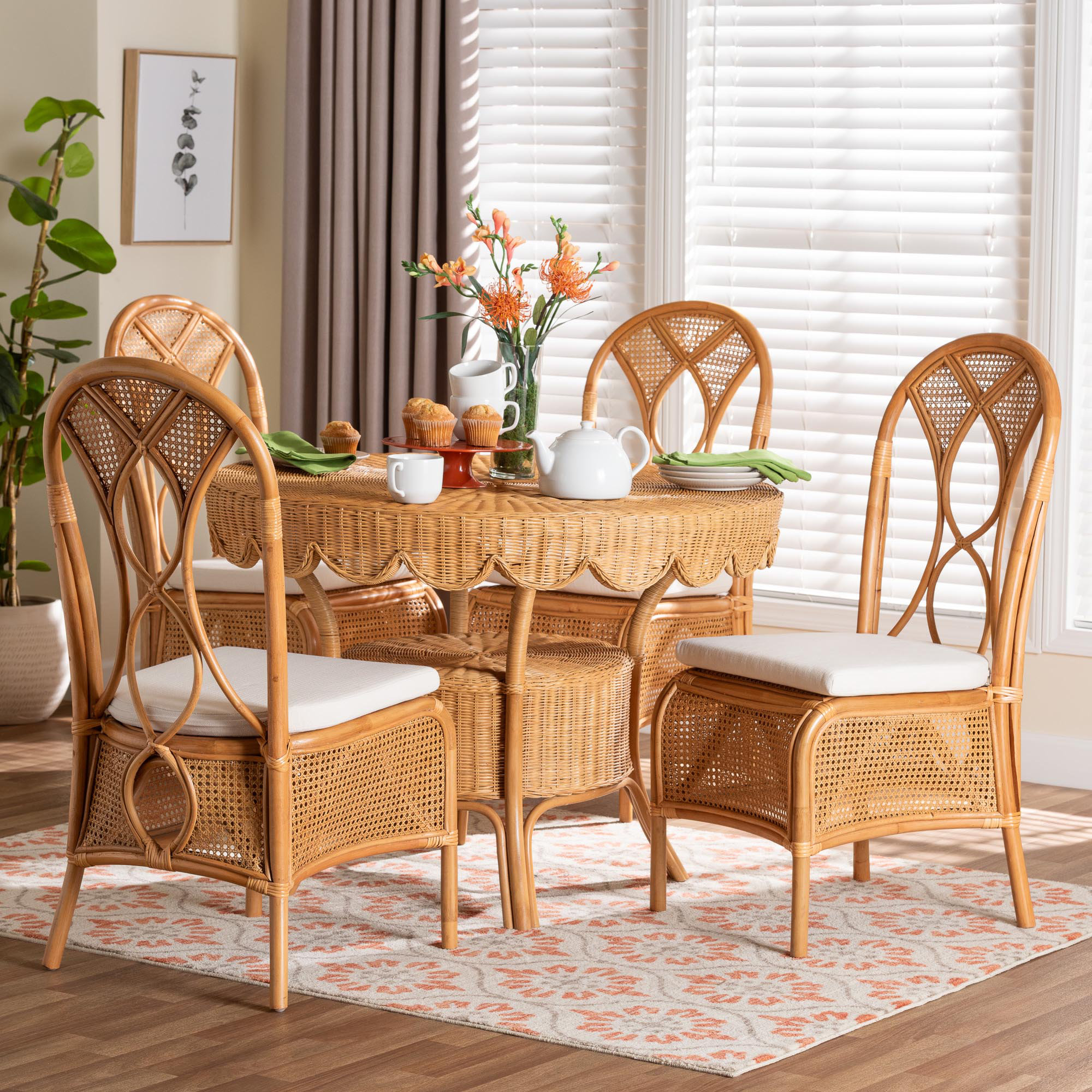 Wholesale Interiors Bali & Pari Tony 5-Piece Natural Rattan Dining Set ...