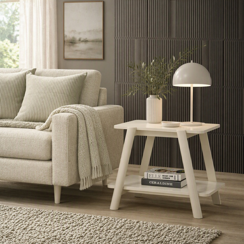 Table de bout Mid-Century, Blanc cassé