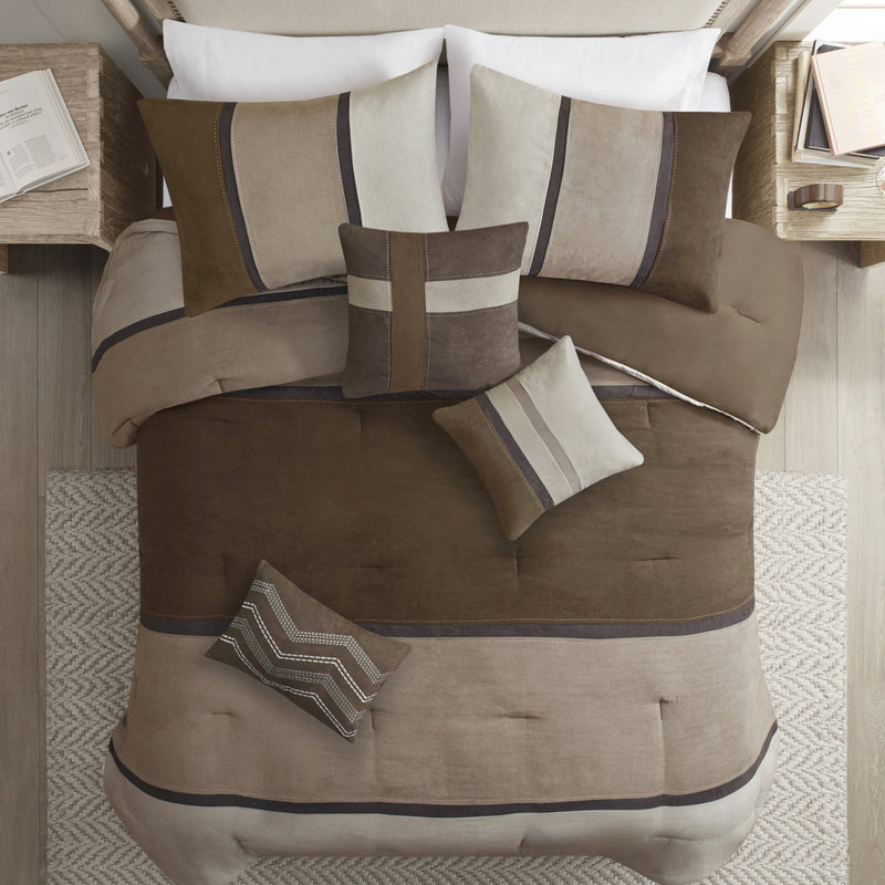 Édredon 7 pièces en simili suède brun avec motif charmant pour lit taille Brown, Brown