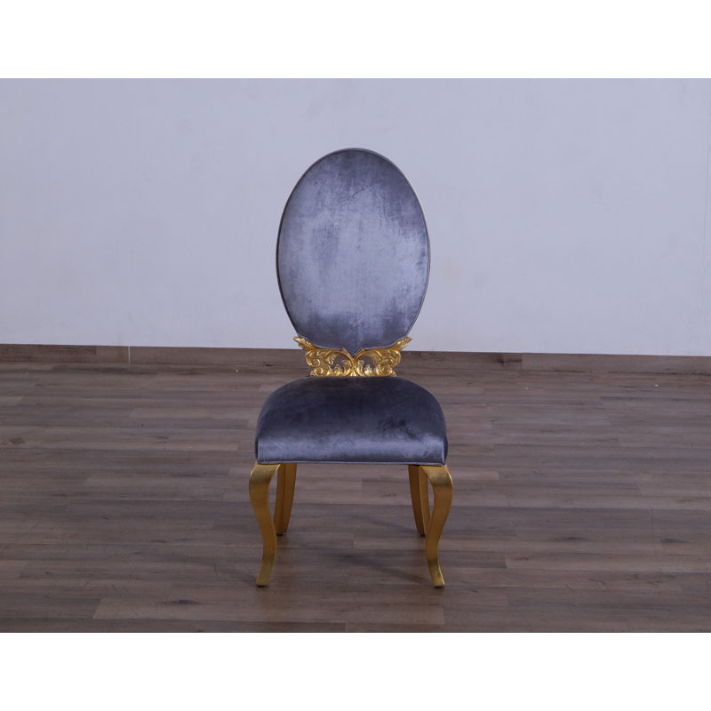 Marjarie 19'' H Velvet Upholstered Mahogany Dining Chair, Charcoal Gray